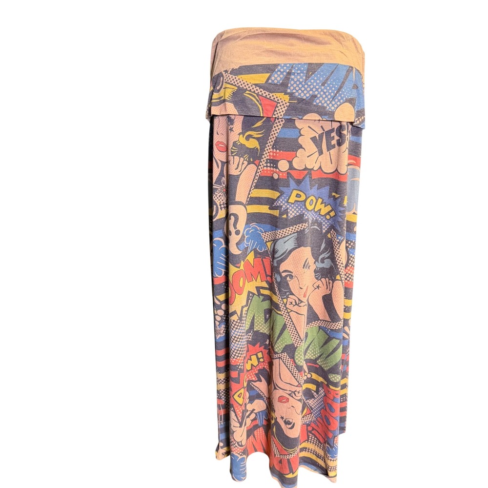 Pollana Plus Comic Pop Art Maxi Skirt Foldover Waistband Retro Indie Y2K